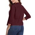thumbnail image 6 of Essential Open Front Cropped Cardigan for Women, Soft Knit 3/4 Sleeve Bolero Shrug - Lightweight Solid Color Layering Top for Office Work Casual Spring Summer Wine L, 6 of 7