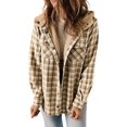 thumbnail image 1 of Womens Plaid Shacket Jacket Long Sleeve Button Down Fleece Hooded Jackets Warm Coat, 1 of 6