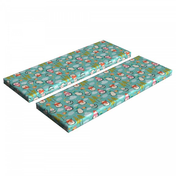 Christmas Bench Cushion Set of 2, Happy Noel Themed Cartoon Pattern with Penguins Gifts Clouds and Trees, Standard Size Foam Pad and Decorative Cover, Seafoam Multicolor, by Ambesonne