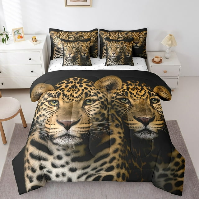 YST Leopard 7Pcs Bedding Set, Wild Animal Theme, Full Size, 3D Animal Printed, Polyester, Comforter & Duvet Type, 7 Count