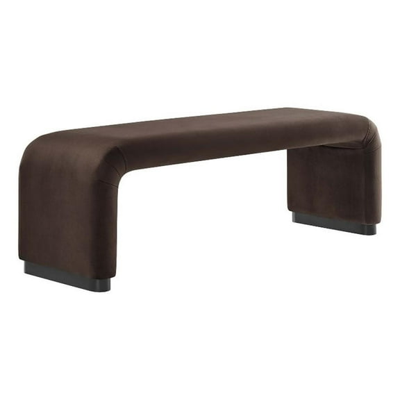 Bowery Hill 60" Performance Velvet Waterfall Long Bench in Black Chocolate Brown