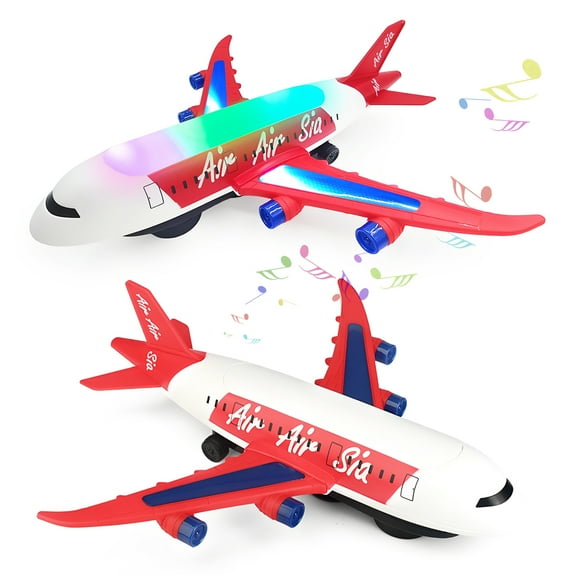 Rirool Airplane Toy for Kids, Crawling Educational Aircraft with LED Lights, Sounds, Bump-and-Go Action, Rotating Liftable Design for Boys & Girls Ages 3-12