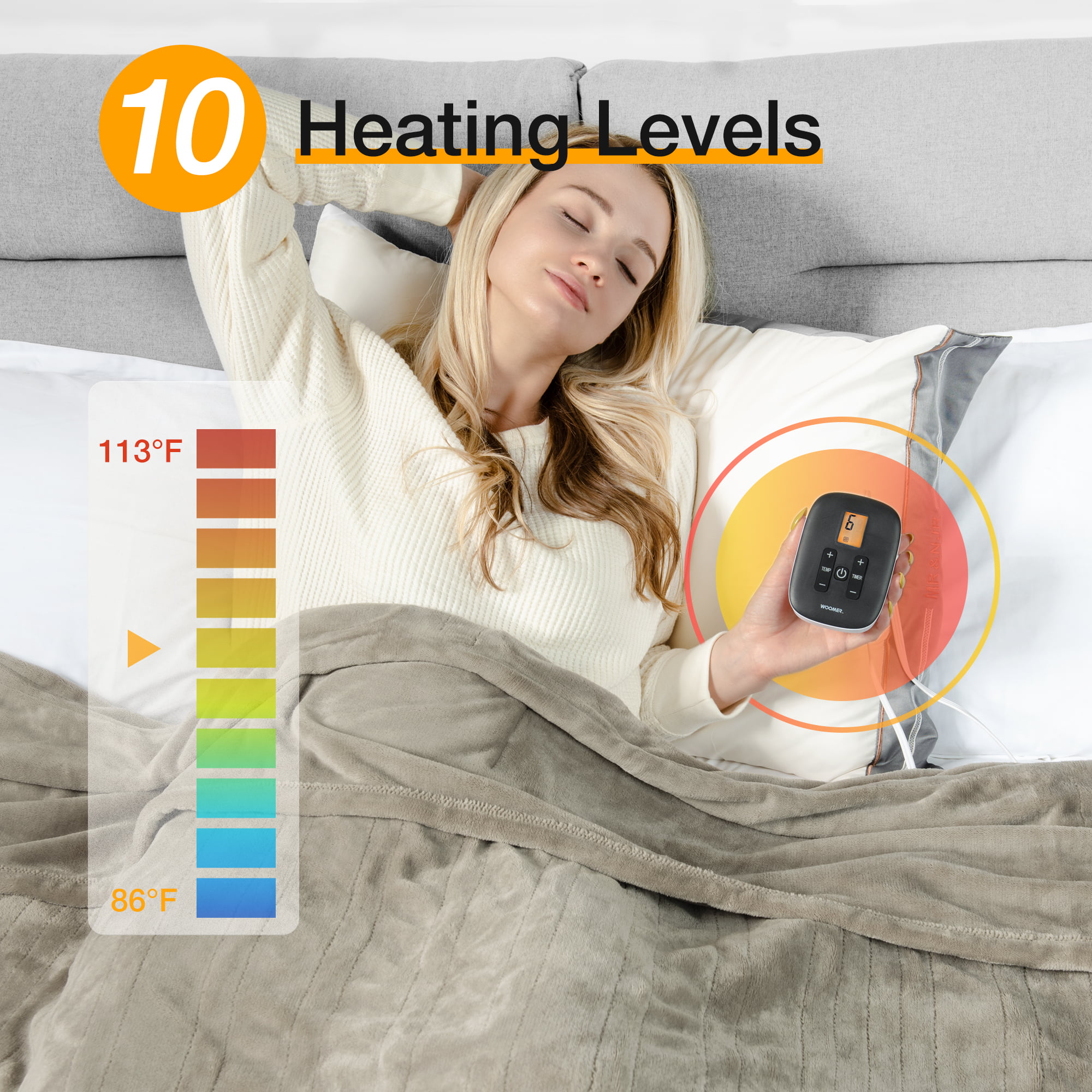 Over-Heat Protection Full Size 77x 84 5 Year Warranty WOOMER Electric Heated Throw Blanket 10 Heating Levels & 0.5-12H Auto Off Soft Flannel Fast Heating Blanket with Multi-Color Option