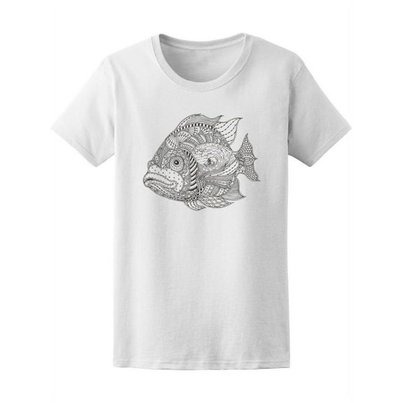 Fantasy Fish Zendala Doodle T-Shirt Women -Image by Shutterstock, Female Medium
