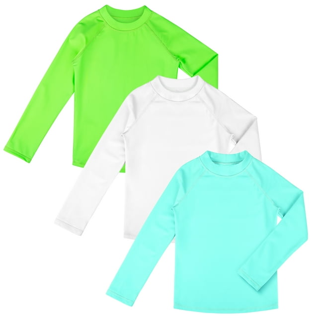 BIG ELEPHANT 3 Pack Kids Rash Guard Swim Shirt UPF 87+ Long Sleeve Rashguard Swimwear Surf Tops Sun Protection for Boys Girls