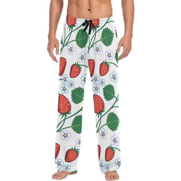 Cute Strawberry and Flowers Ghost Pajama Pants, Men's Lounge Pants Light with Drawstring and Pockets, Christmas New Year Birthday Father's Day Gifts, Medium