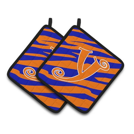 

Carolines Treasures CJ1036-YPTHD Letter Y Initial Tiger Stripe Blue and Orange Pair of Pot Holders 7.5HX7.5W