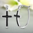 thumbnail image 2 of My Bible Black Crystal Cross Hinge Hoop Earrings in Stainless Steel for Women, 2 of 5