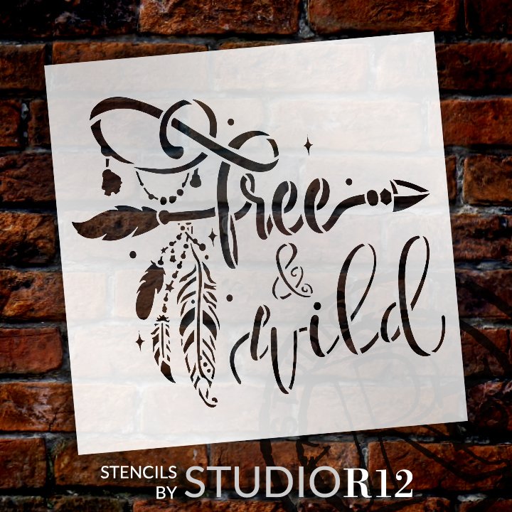 Wild & Free Stencil by StudioR12 DIY Boho Bohemian Feather Arrow Home
