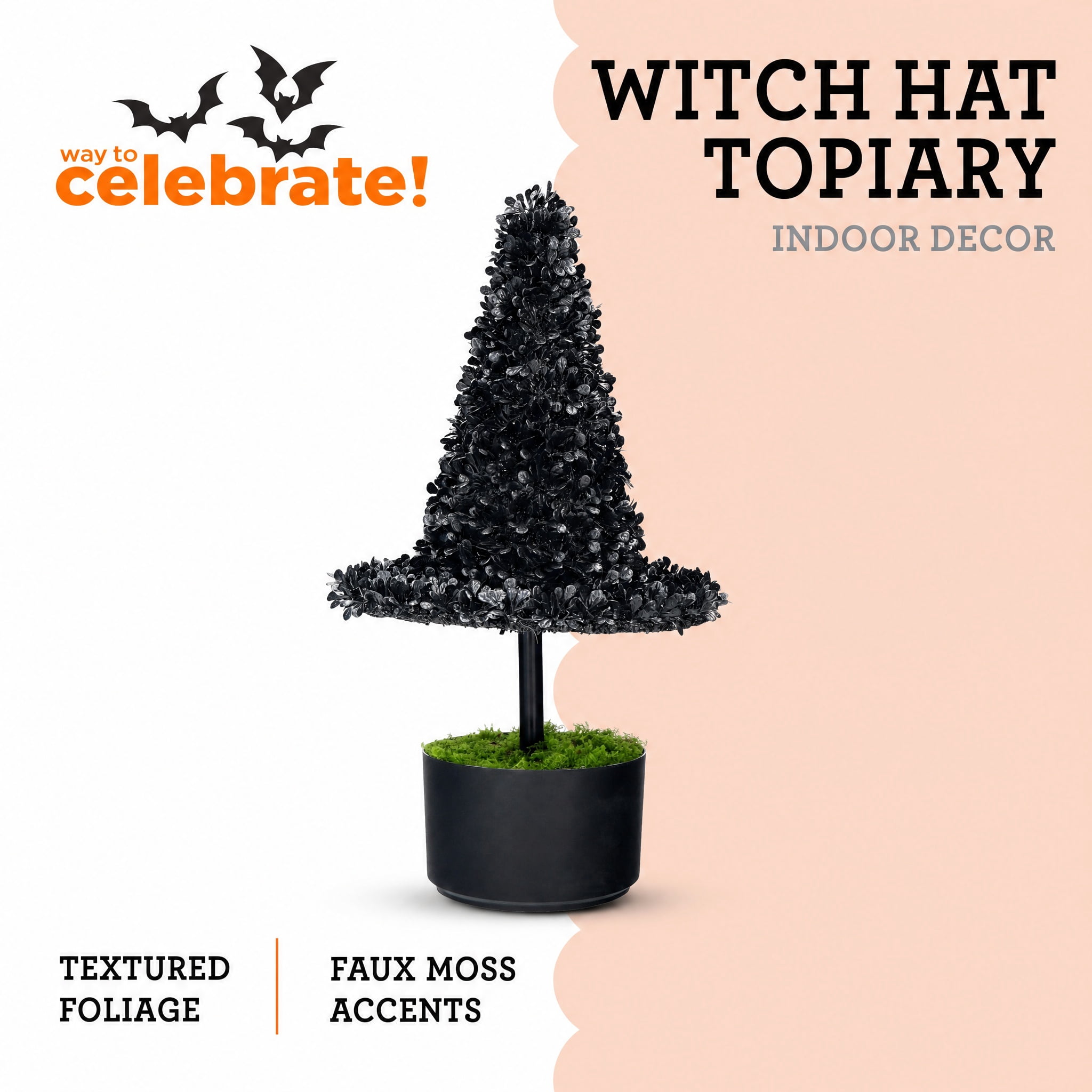 Witch Hat Topiary Decoration, Black, 17.6", Halloween by Way To Celebrate