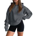 thumbnail image 2 of Long Sleeve Drop Shoulder Plain Sweatshirt for Women Loose Fleece Oversized Y2K Hooded Pullover Casual Fall Streetwear Tops, 2 of 8