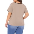 thumbnail image 3 of Agnes Orinda Blusas de Talla Grande para Mujer con Cuello Cuadrado, Mangas Cortas, con Detalle de Contraste y Nudo, T-Shirts Casual 2X Camel, 3 of 6