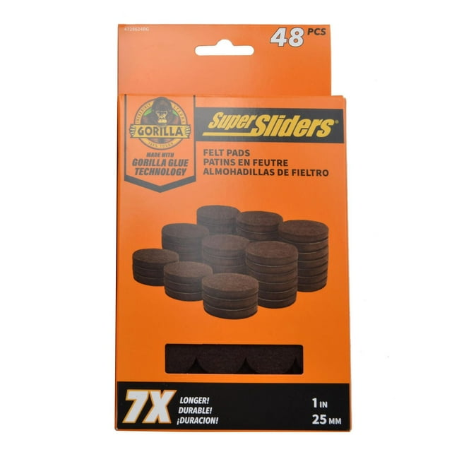 Super Sliders With Gorilla Glue 1" Round Felt Pads Brown 48pc