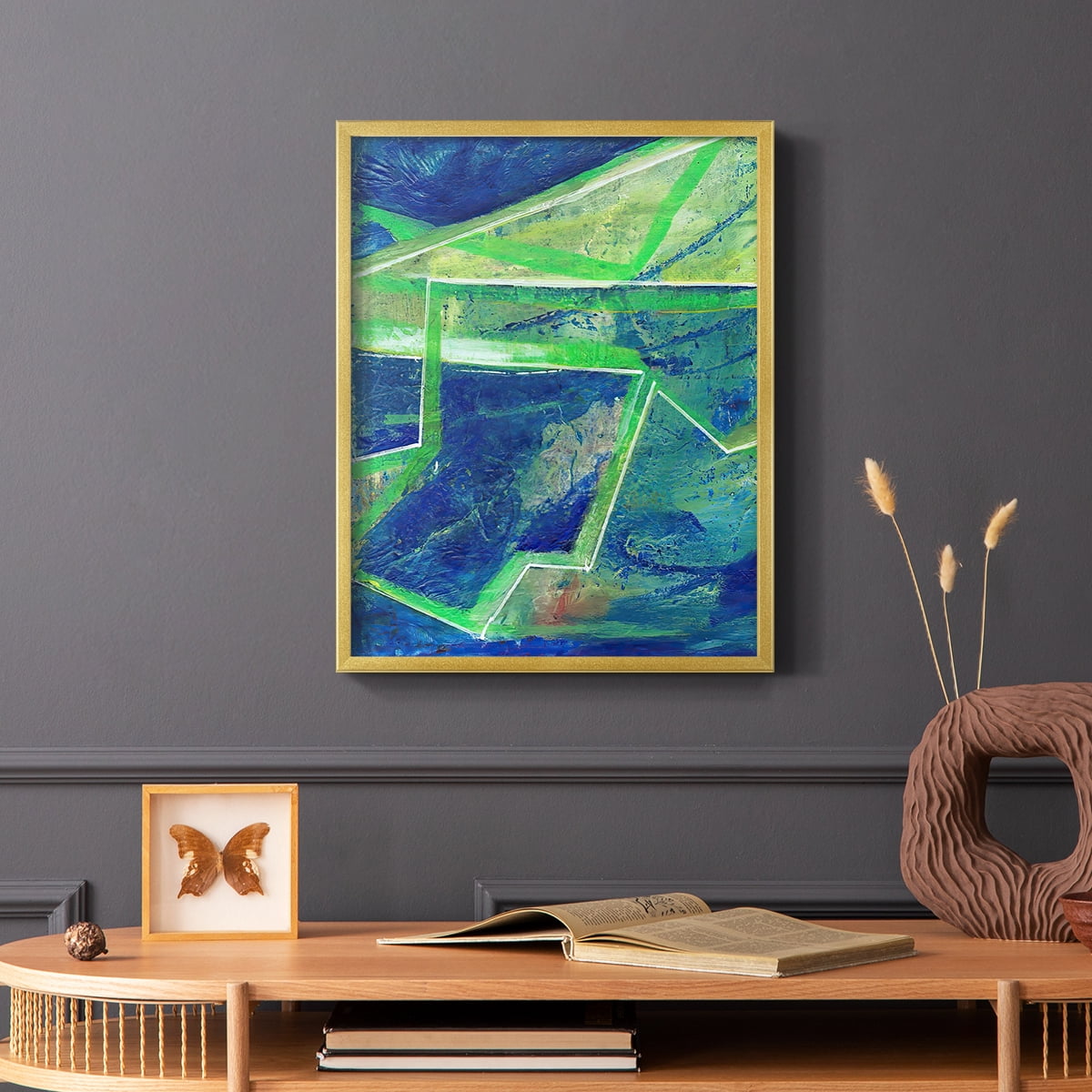 Geometric in Cool I Framed Print in Gold Solid Wood Framed Print No Nail Hanging