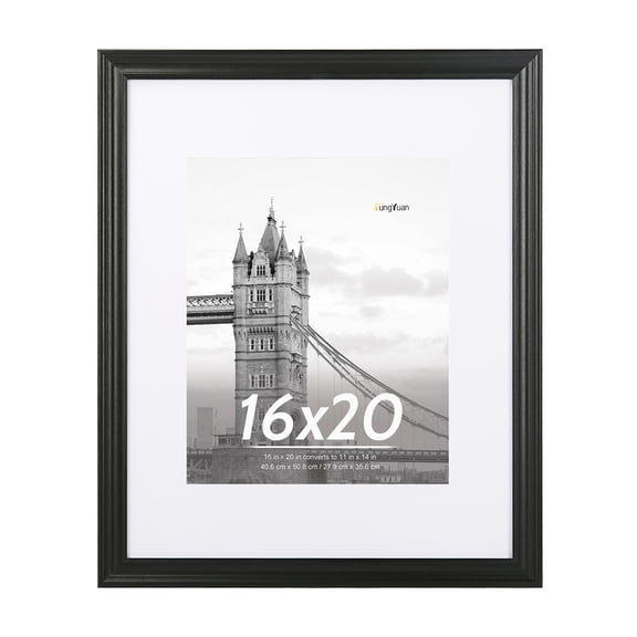 FungYuan 16 x 20 Wood Gallery Picture Frame,16x20 Matted to 11x14 Wall Poster Frame,Black
