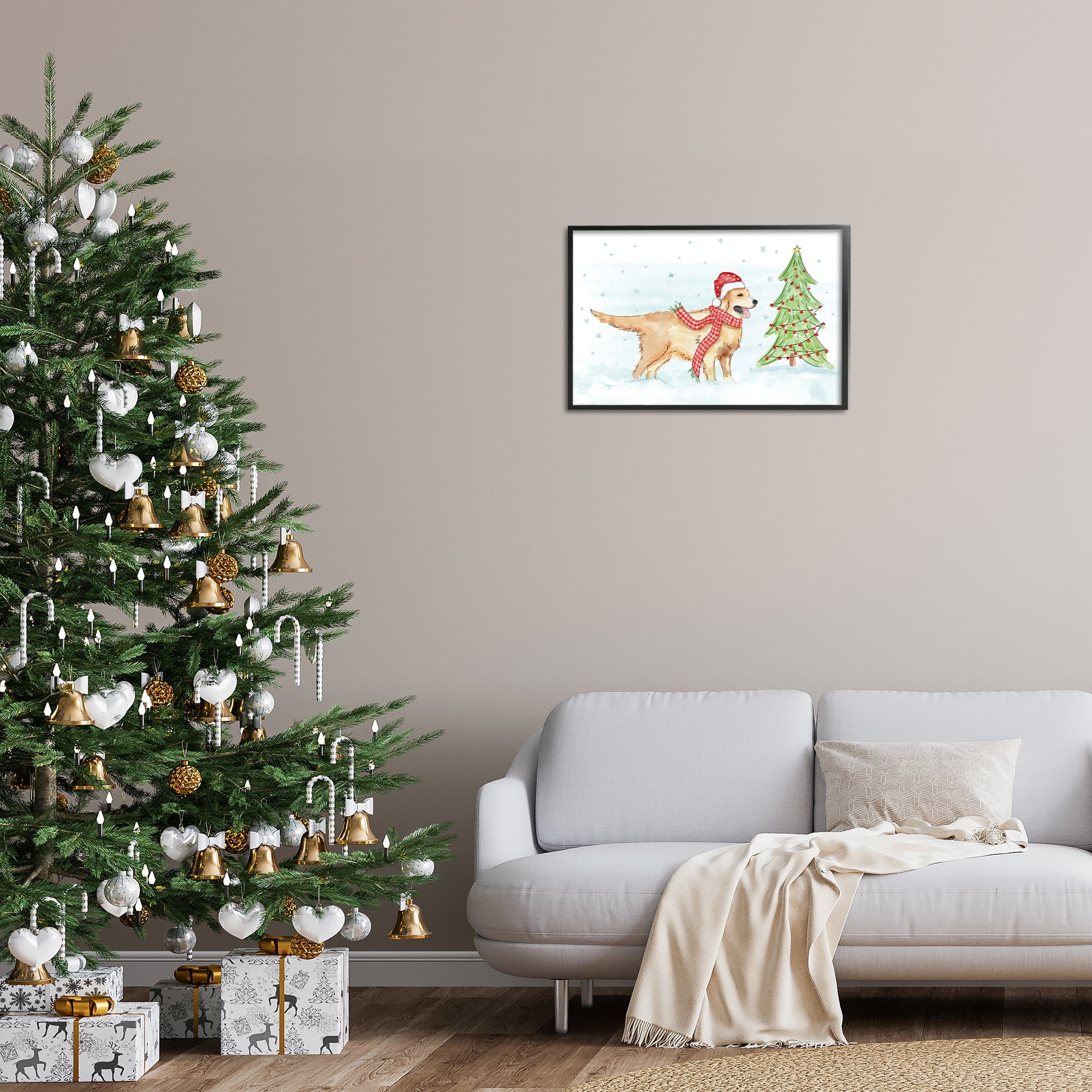 Stupell Industries Snowy Labrador Scene Holiday Painting Black Framed Art Prints Wall Art, 24 x 16