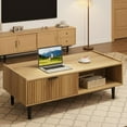thumbnail image 4 of Mid Century Modern Fluted Coffee Table with Drawers & Open Shelf, 42.5" Rectangle Center Table, Wooden Living Room Table with Metal Frame, Easy Assembly, 4 of 9