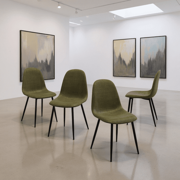 Homy Casa Set of 4 Modern Gallery Chairs Upholstered Side Chairs with Ergonomic Curved Back and Sturdy Metal Legs for Art Museum Exhibition Hall and Lobby