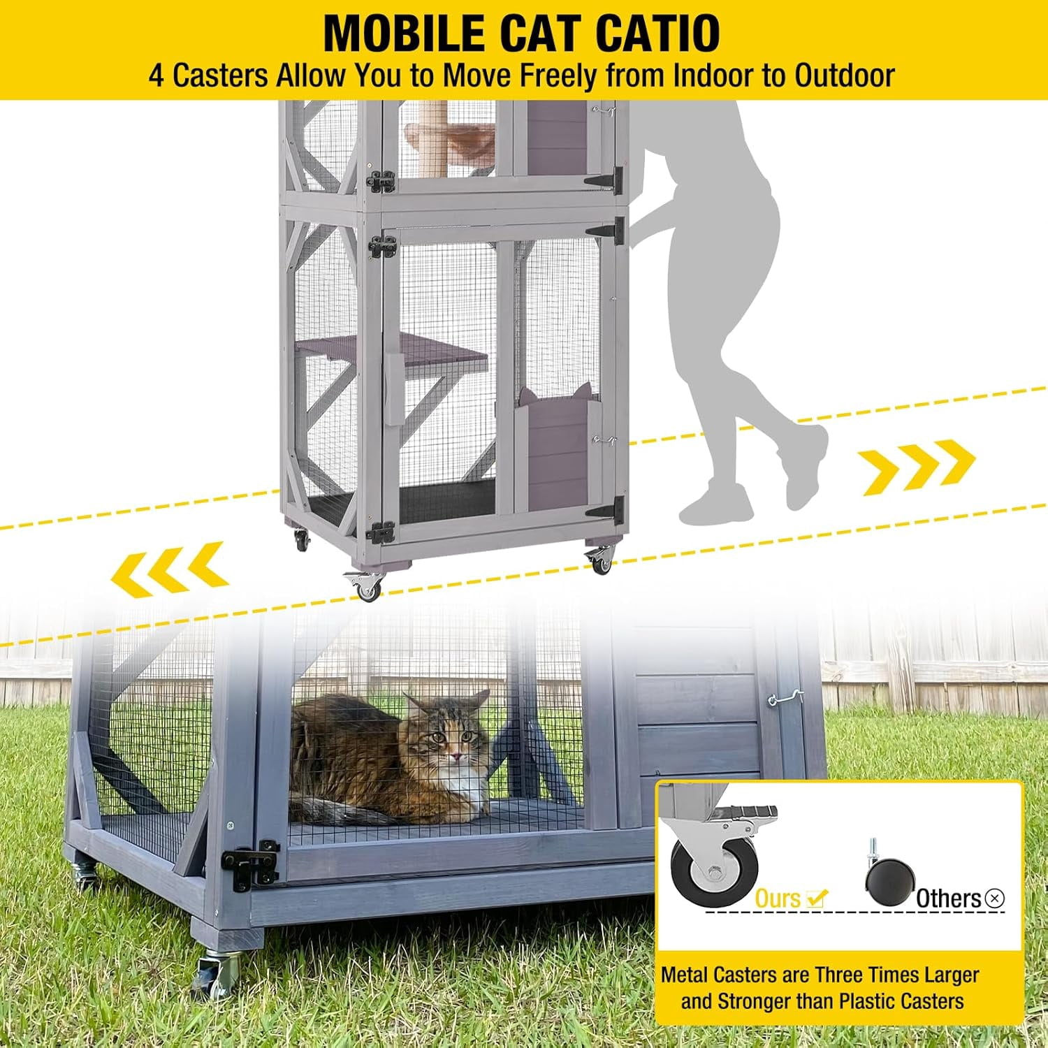 Aivituvin Catio Outdoor Cat House for Catis Mobile Enclosures on Wheels Large Cat Cage with Waterproof Cover,Resting House,62.8