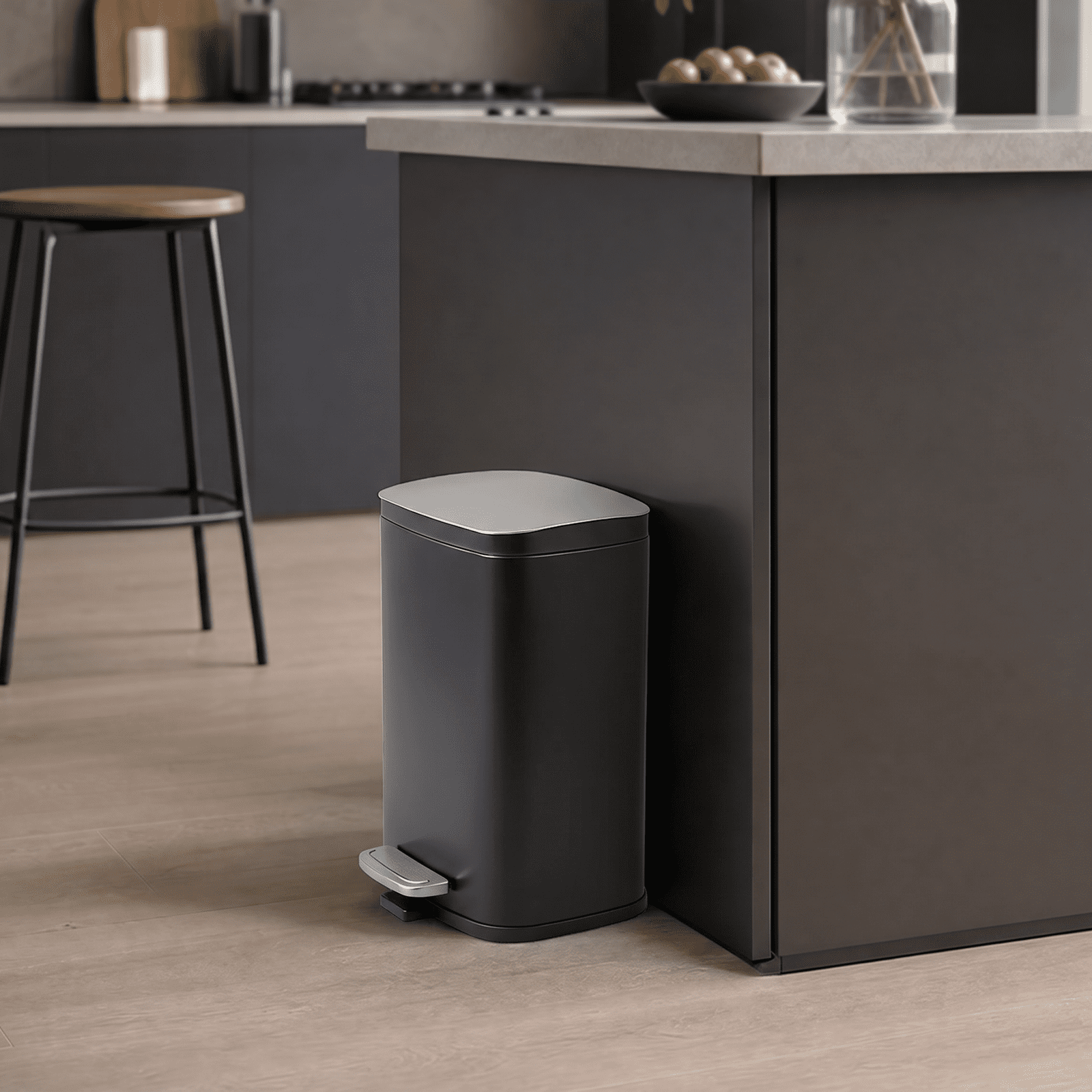 Simplykleen 5L/1.32 Gallon Rectangular Step Trash Can Stainless Steel Garbage Can with Removable Inner Bucket and Side Handle for Bathroom, Bedroom, Office, Black