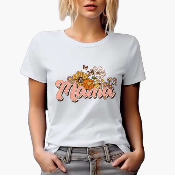 Mama, Retro Floral Mother's Day Art Merch Gift, White T-Shirt, Small