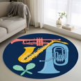 thumbnail image 3 of 4ft Washable Round Rug, Colored Instruments Non-Slip Circle Area Rug for Living Room Bedroom, Retro Pink Yellow Blue Green Saxes Blue Indoor Floor Mat for Home Decor, 3 of 9