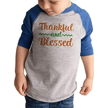 

7 ate 9 Apparel Kids Thankful and Blessed Raglan Blue