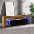 thumbnail image 3 of ENYOPRO TV Stand with Lights, Modern TV Cabinet for 70 inch TV, High Gloss TV Entertainment Center with 2 Storage Drawers for Living Room, Bedroom, Walnut + Black, TE2393, 3 of 10