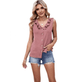thumbnail image 1 of Blusas Casuales para Mujer, Sin Mangas, con Botones, Cuello en V y Volantes, Camisetas de Verano 2025, Camisas de Trabajo de Negocios para Damas. Rosa L, 1 of 7