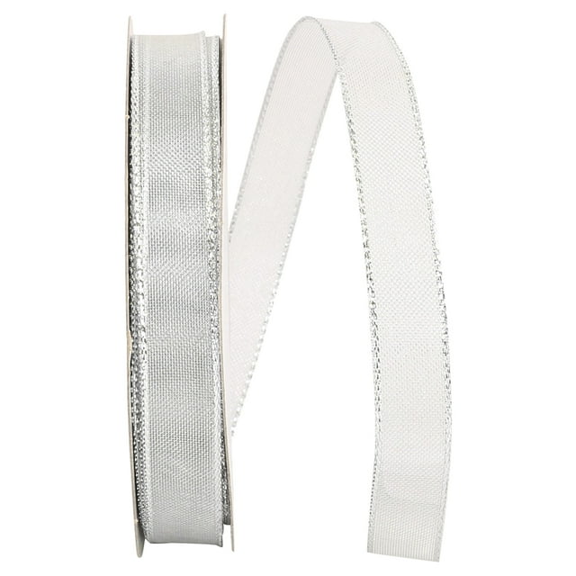 Reliant Ribbon - 60232W-070-03J, Mesh Mate Wired Edge Rd Ribbon, Silver, 5/8 Inch, 25 Yards