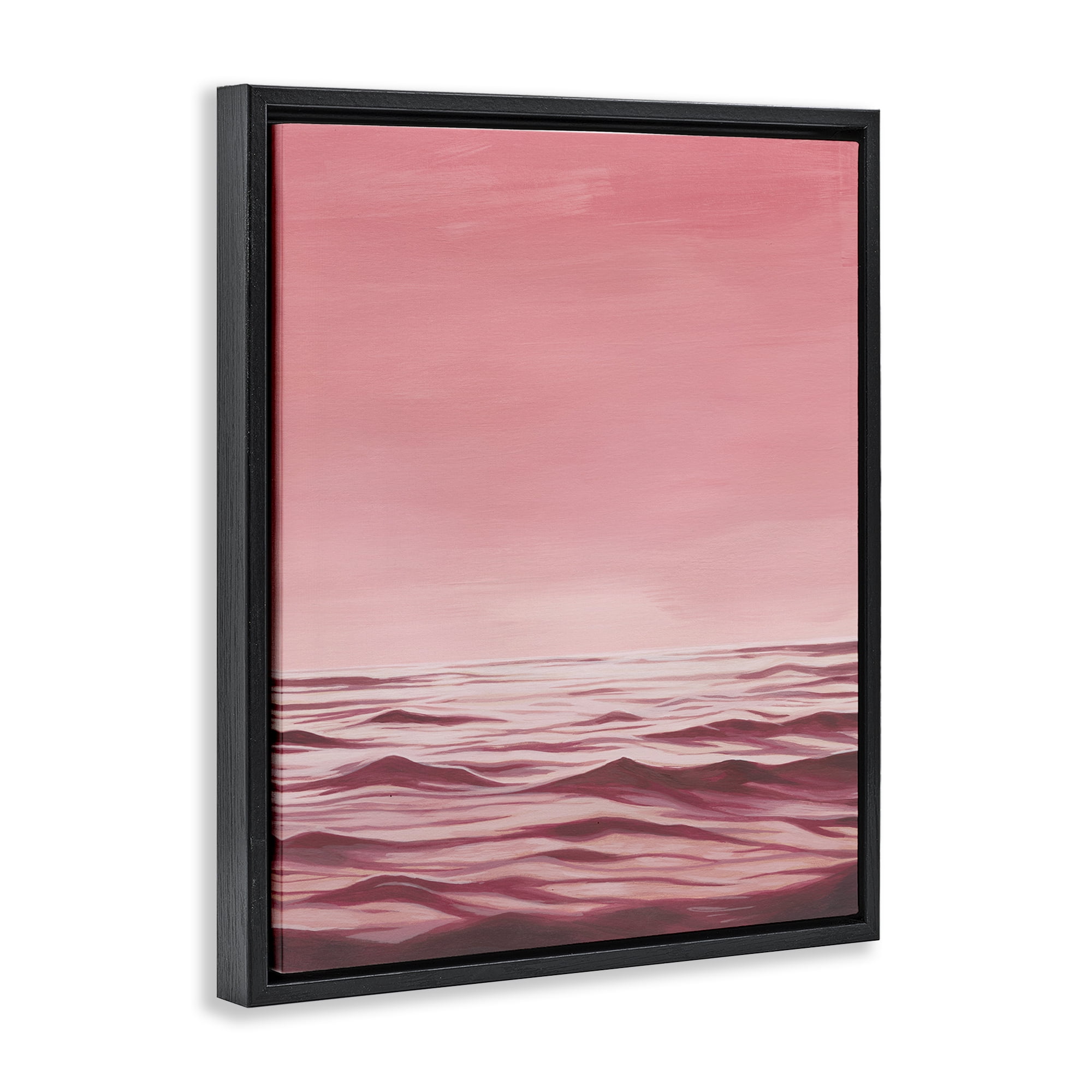Stupell Industries Pink Sea Waves Coastal Painting Black Floater Framed Canvas Art Print Wall Art, 17 x 21