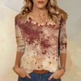 thumbnail image 2 of WTOBBY Women's Vintage Halloween Print V-Neck 3/4 Sleeve Casual Top Loose Fit Blouse Tee for Fall Festivities and Daily Fashion Wear,Beige L, 2 of 7