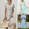 thumbnail image 4 of CEHVOM Robe d'Été Décontractée pour Femme à Manches Courtes, Col en V, Florale, Coupe Ajustée, 4 of 6