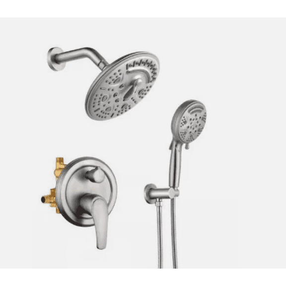 FORCLOVER Single Handle 6-Spray Shower Faucet 1.8 GPM with 8 in. Round Waterfall Shower Head and Hand Shower in Brushed Nickel