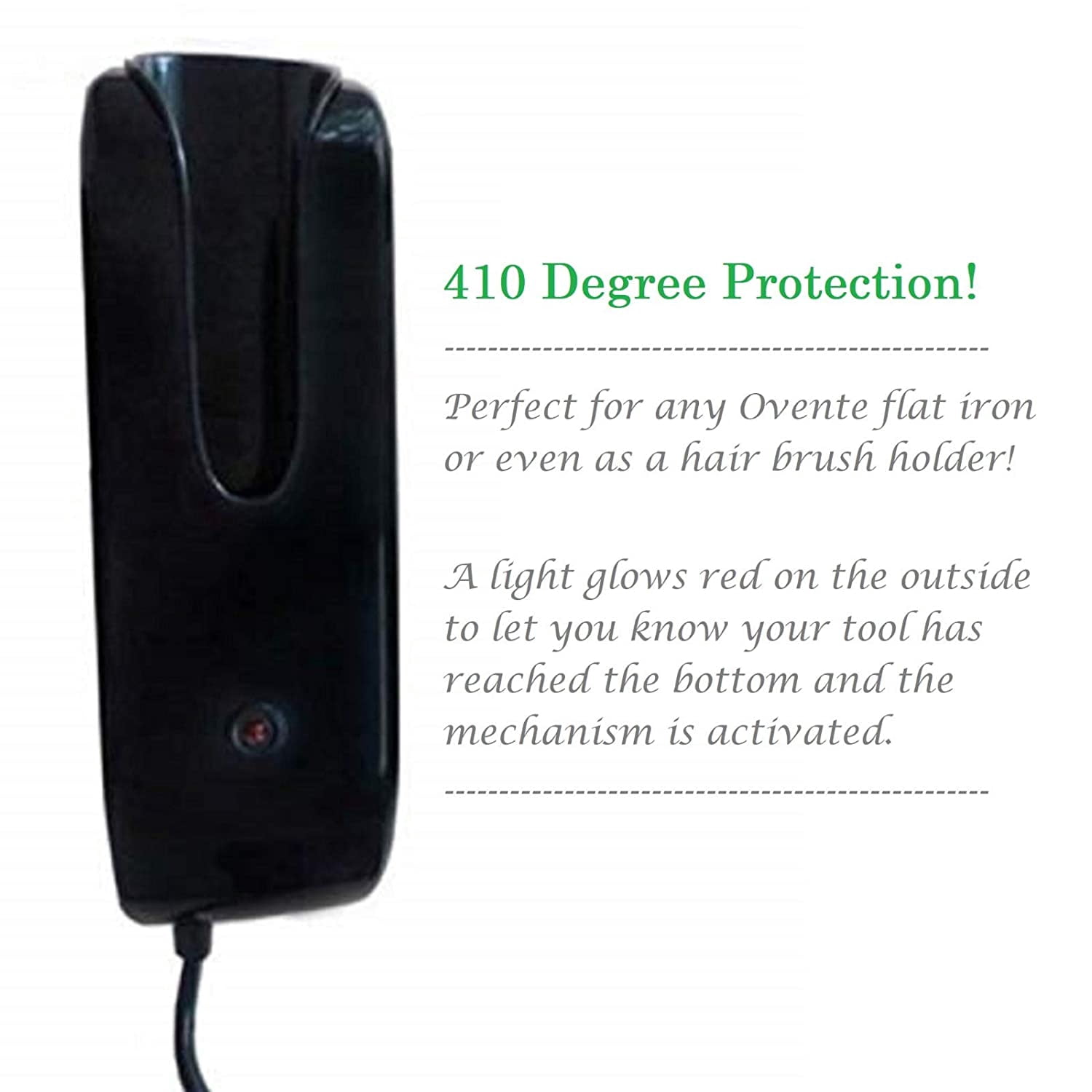OVENTE Flat Iron Holder Wall Mount 10 Inch Hot Styling Storage Tool, Straightener & Salon Organizer, Appliance Case, Heat Resistant, Bathroom Sink, Hair Stylist & Barber Station, Plug In Black WMB1