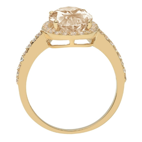 2.27 ct Oval Cut Simulated Champagne Diamond Solitaire with Accents Engagement Ring for Women in 18K Yellow Gold