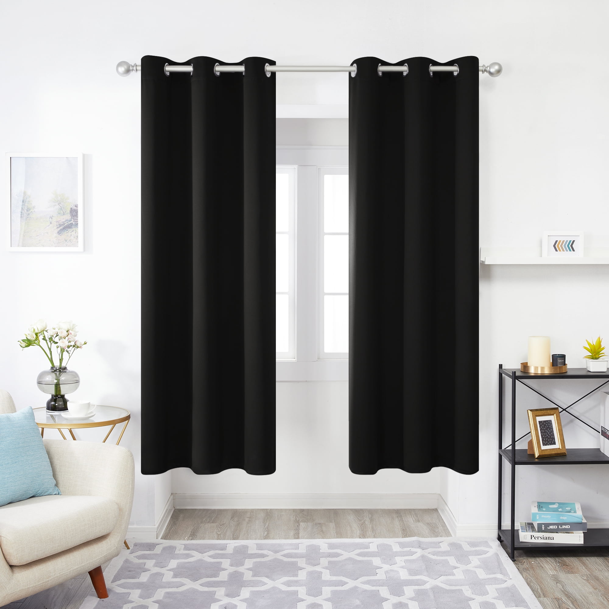 ZOPZO Room Darkening Curtains, 42W x 72L, Black, 2-Pack photo 1