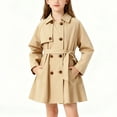 thumbnail image 5 of OGLCCG Girls Double-Breasted Trench Coat Windproof Classic Lapel Button Overcoat with Belt Buckle Lightweight Outerwear with Pockets 1-13 Years, 5 of 8