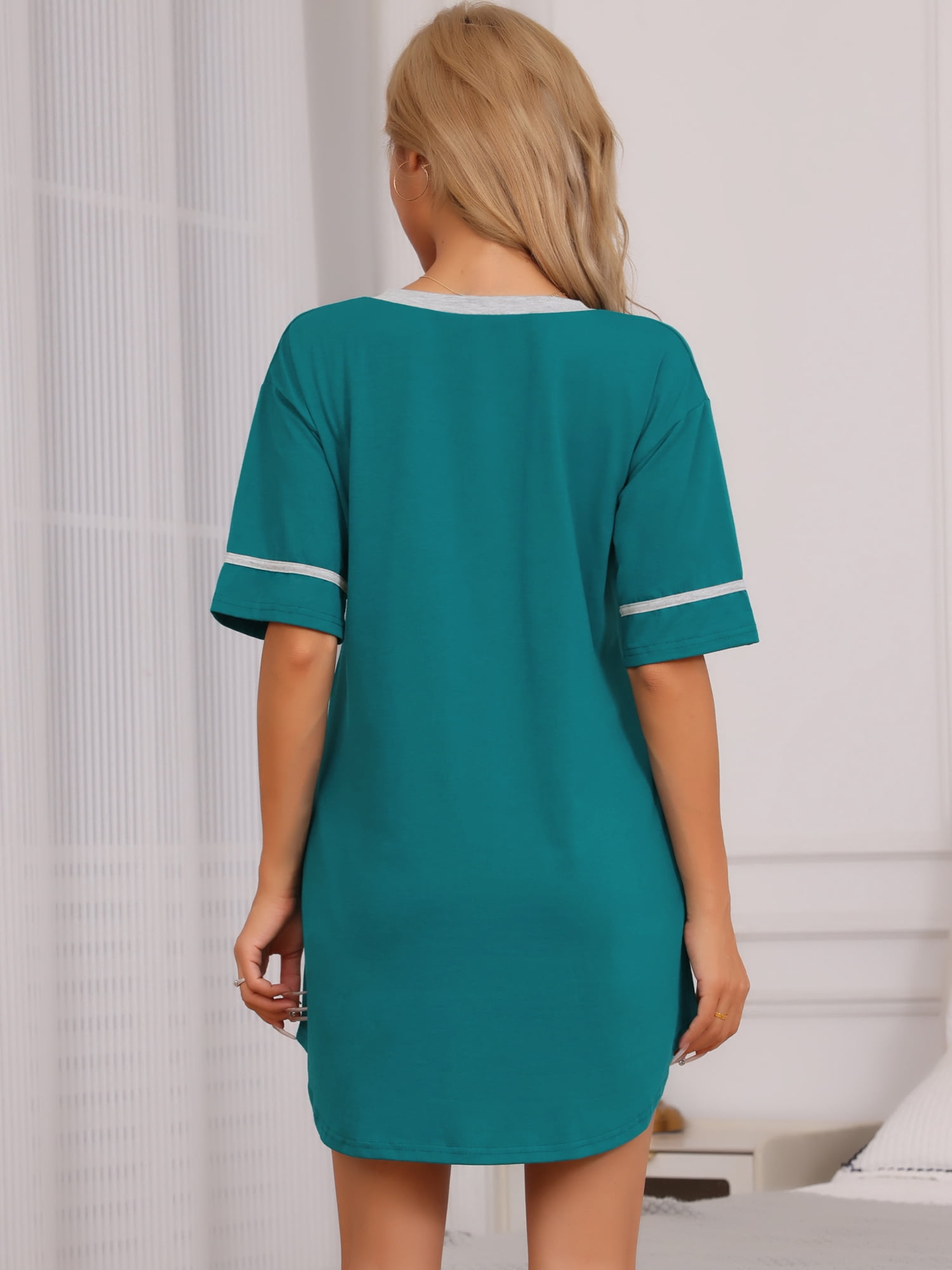 DARING DIVA Women's Cotton Soft Comfy V Neck Short Sleeve Night Dress S Dark Green