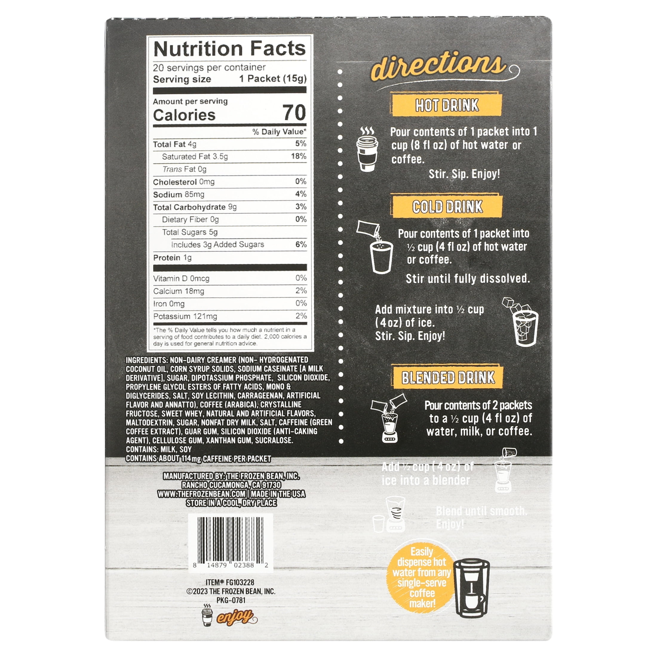 Frozen Bean Ultra-Premium Caramel Macchiato Latte & Frappe Drink Mix 20 Pk