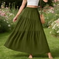 thumbnail image 5 of LNWUY Women Summer Maxi Skirt with Pockets Smocked Elastic Waist A-Line Skirt Irregular Tiered Layer Solid Color Casual Flowy Skirts Green XL, 5 of 6