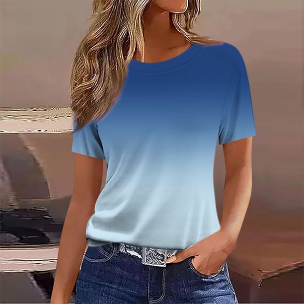 Puntoco Liquidación de camisetas cortas para mujer Camiseta estampada informal y de moda para mujer con cuello redondo y manga corta