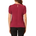 thumbnail image 3 of INSPIRE CHIC Blouse Décontractée à Col Fendu avec Découpe en V pour Femmes, Poignets Coupés, Bourgogne, 3 of 6
