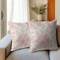thumbnail image 5 of Pink and Cream Floral Pillow Covers 16x16 Inch Set of 2 Vintage Pink Floral Throw Pillow Covers Chinoiserie Flower Pillowcases Farmhouse Cotton Linen Cushion Covers for Couch Bed Sofa Chair Home Decor, 5 of 6