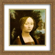 Portrait of Ginevra Benci 2x Matted 28x28 Large Gold Ornate Framed Art Print by Da Vinci, Leonardo