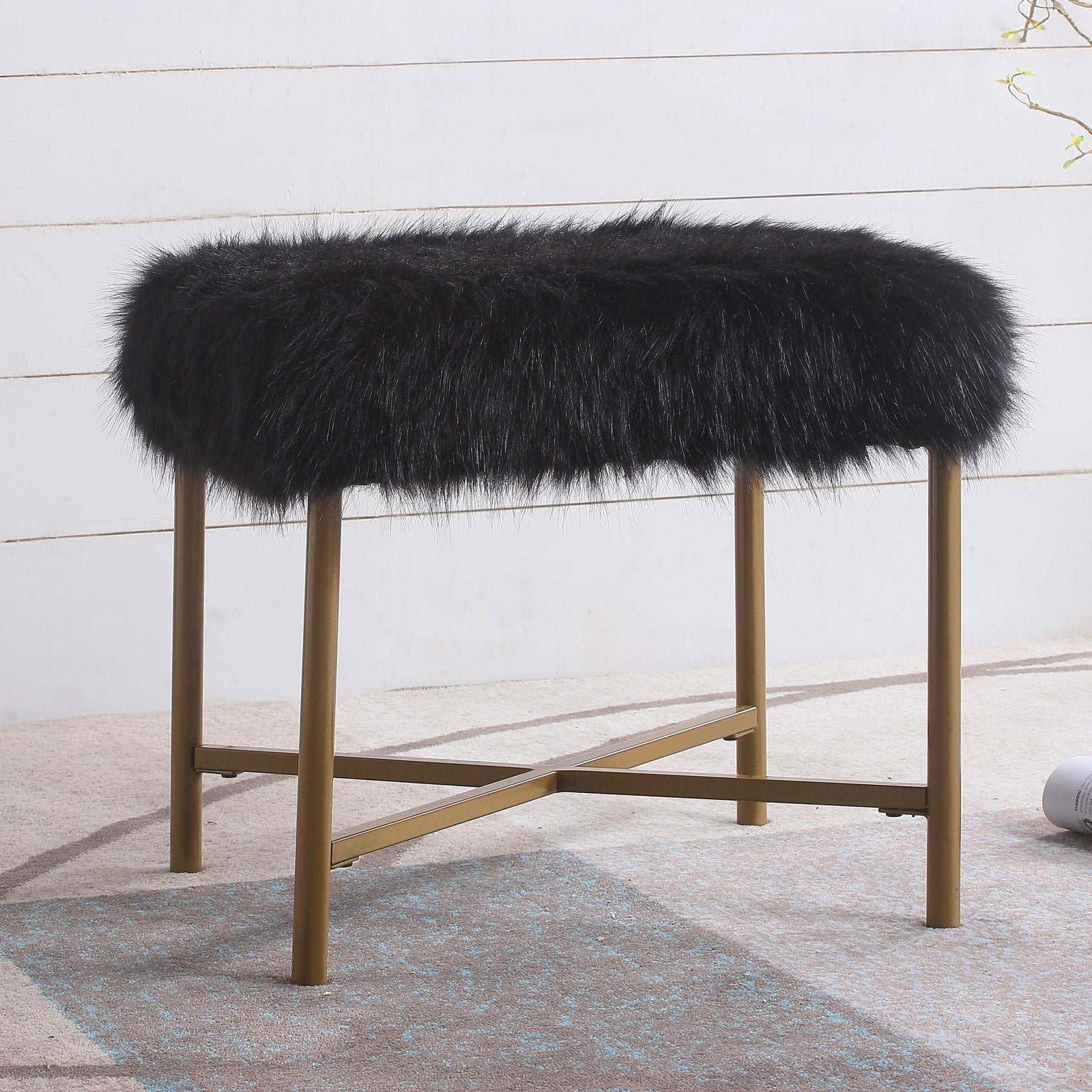HomePop Faux Fur Square Ottoman