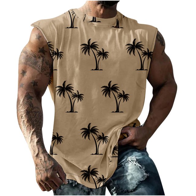 KIHOUT Débardeurs Athlétiques pour Hommes Col Rond Mode Entraînement Physique Imprimé Graphique Sans Manches T-Shirt Muscle