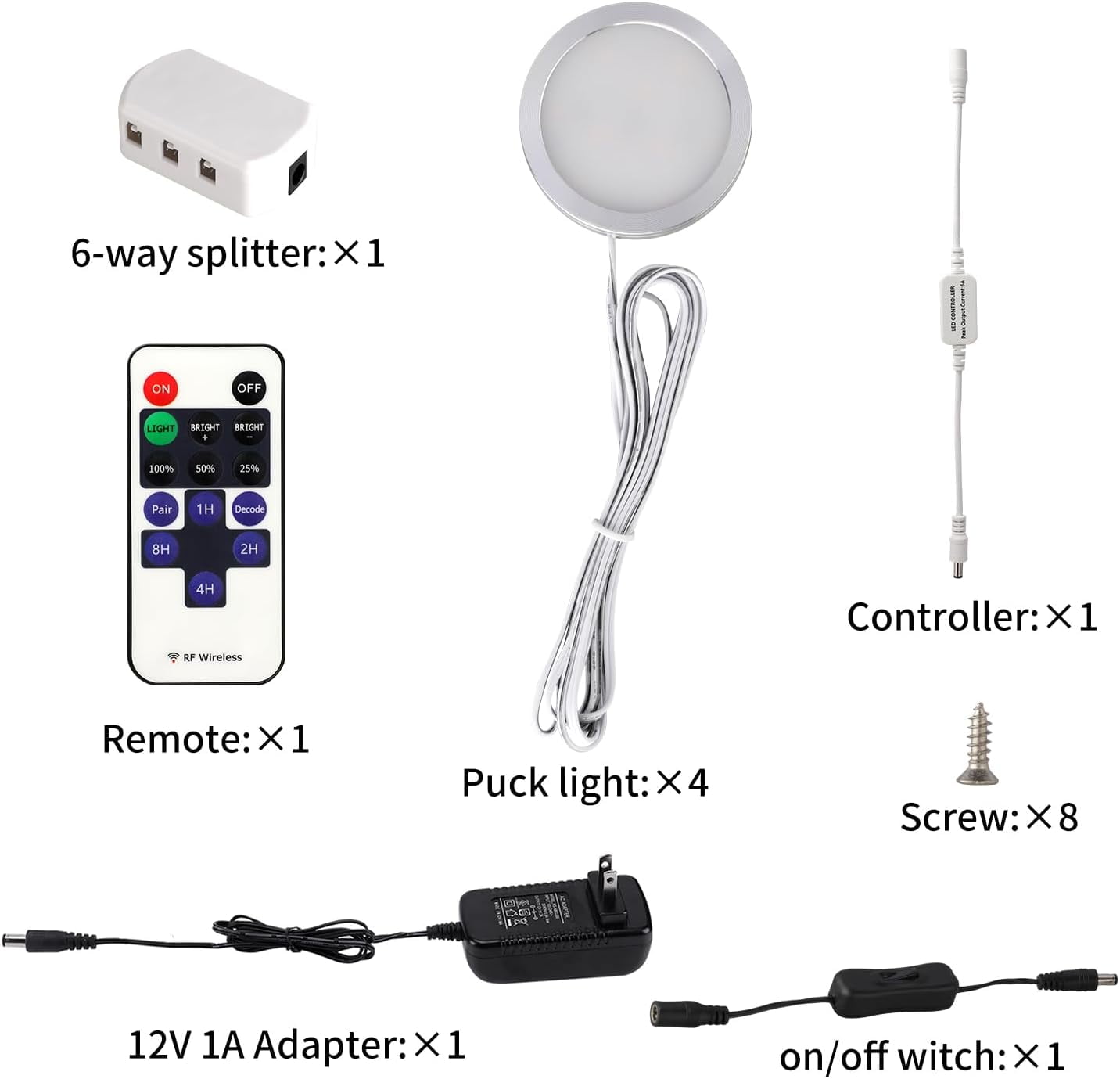 Adjustable LED Cabinet Lights - Wireless Remote Control 12V Plug-in Adapter, Ultra-Thin Sphere Lighting Fixture for Cabinets, Bookshelves, Display Cases, Wine Cabinets - 4-Piece Set