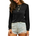 thumbnail image 4 of LUXUR T-shirt Femme Col Rond Tee-Shirt Couleur Unie Pull Décontracté Manches Longues Noir L, 4 of 5