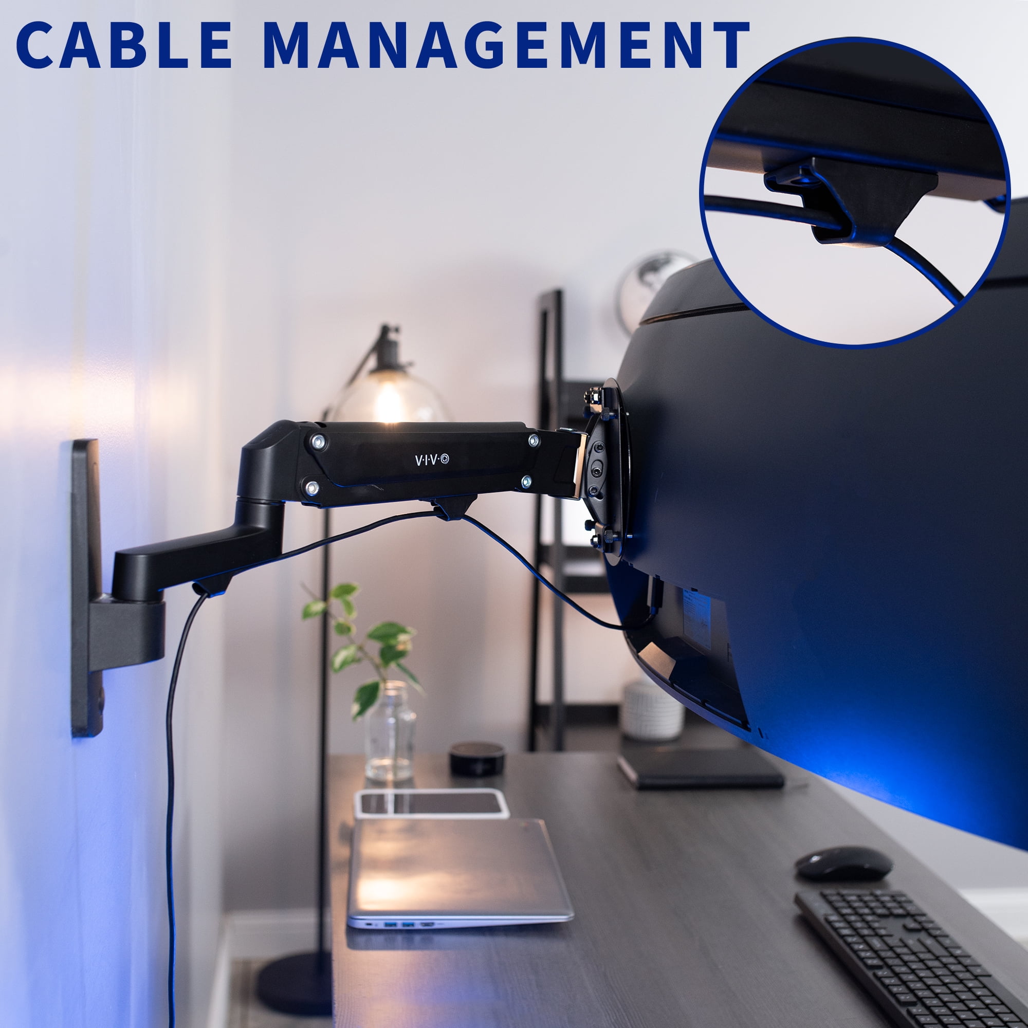 VIVO Dual Monitor Pneumatic Wall Mount, Fits 2 Screens up to 27" or 1 up to 49"